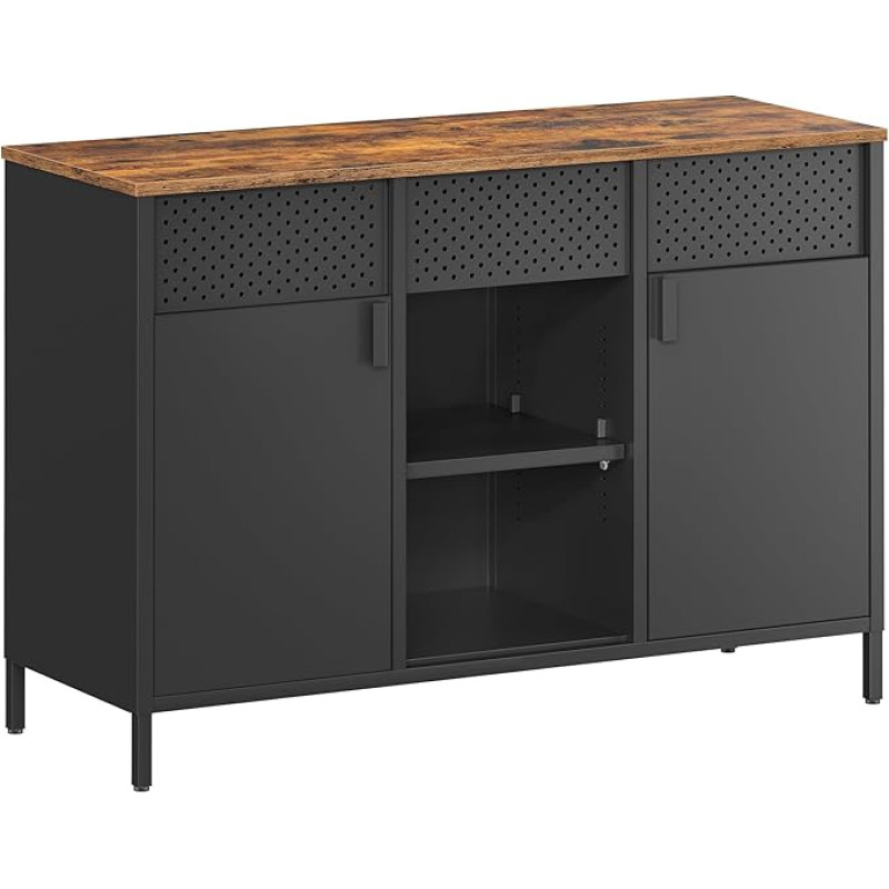 SONGMICS LSC204B01 Sandėliavimo spinta, metalinė spinta, dvigubos durys, šoninė spinta, magnetinis uždarymas, reguliuojamos lentynos, plieninis rėmas, Vintage Brown Matt Black