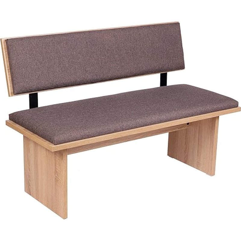 kundler home Corner Bench or Kitchen Bench with Backrest 125 x 85 x 48 cm with Padding for High Seating Comfort, Ideal as a Bench in the Dining Room, Easy Assembly, 'The Stylish', Oak Premium Decor