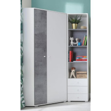 Lomadox Teenager's Room Set of 2 with Corner Wardrobe, Shelf Cabinet in Concrete and White Modern
