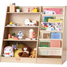 VEVOR 4-Tier Wooden Bookcase for Kids, Six Tier Bookcase, Baby Storage Shelf, Book and Toy Organiser Cabinet for Kids Room, Playroom, Nursery
