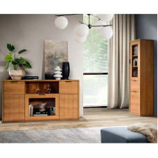 Gyvenamojo kambario baldų komplektas 2 dalių komoda su stalčiais Vitrina Šiuolaikinis ąžuolas