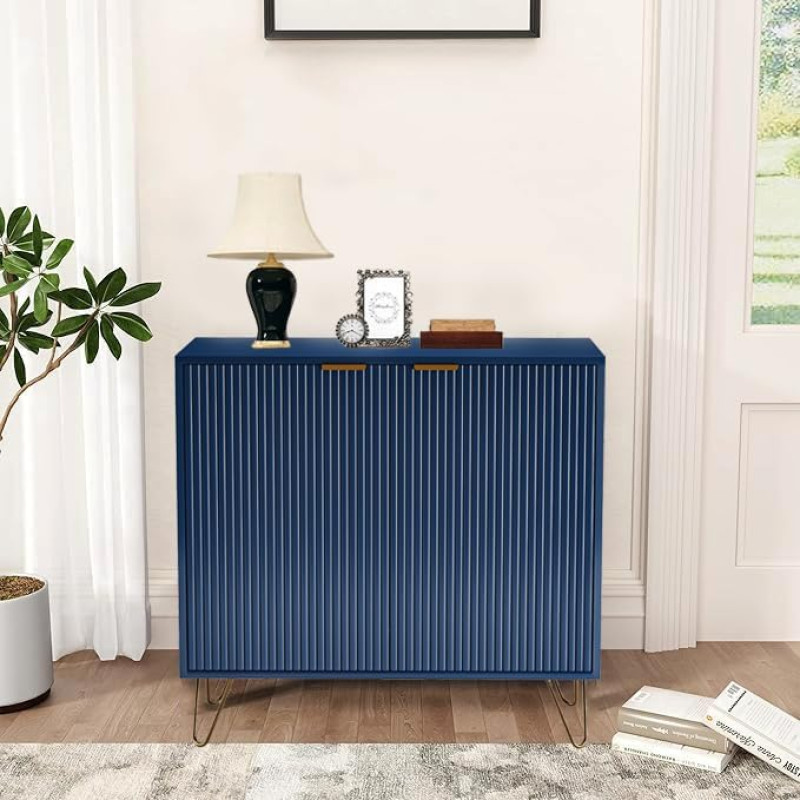 KEFSR Navy Blue Sideboard su 2 durimis, bufeto saugojimo spintelė, moderni akcento spintelė, stalo konsolė, kavos baro spintelė virtuvei, svetainei, valgomajam