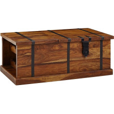 FineBuy Sheesham kavos staliukas 100 x 60 x 40 cm medžio masyvo skrynia Stalas su vyno stoveliu Dizainas Svetainės stalas su saugojimo vieta Sofos stalas Modernus medinis stalas Svetainė