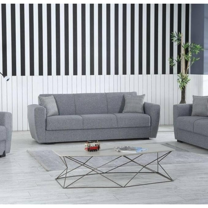 Dmora Escobar 3 Seater Linear Sofa Bed in Padded Fabric with Click Clack Opening, Grey, 223 x 84 x 80 cm