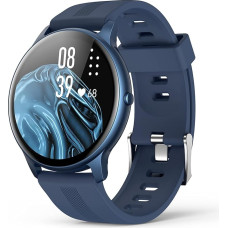 AGPTEK 1.3 Inch Round Watch with Personalised Screen, Music Control, Heart Rate, Pedometer, Calories, etc. IP68 Waterproof Fitness Tracker for iOS and Android, Blue