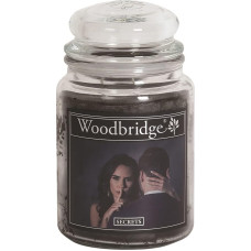 Woodbridge Scented Candle in Glass with Lid | Secrets | Scented Candle Jasmine | Candles Long Burning Time (130 h) | Large Scented Candle | Black Candles (565 g)