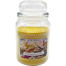 Amazzonia Candle Pink Pepper Pod Bamboo 18 oz Natural Scented Candle, Soy Wax Candle, Air Freshener for the Environment, Decorative White Candle, Glass Jara