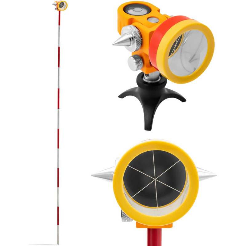 Steinberg Systems Mini prizminis geodezinis veidrodis su stulpu ir pagrindu, padengtas sidabru 3,6 cm skersmens 1,26 m