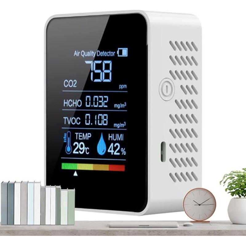 kinrguiyuez Luftqualitätsmonitor für Innenräume | Luftdetektor Tester,Klar Anzeigendes Tragbares Präzises Gerät Für Die Sicherheit Im Schlafzimmer Für Test Überwachung Und Detektion Von Kohlendioxid