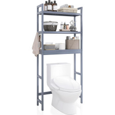 SMIBUY Bathroom Storage Rack, Bamboo Over the Toilet Organiser Rack, Freestanding Toilet Space Saver with 3 Tier Adjustable Shelves (Grey)