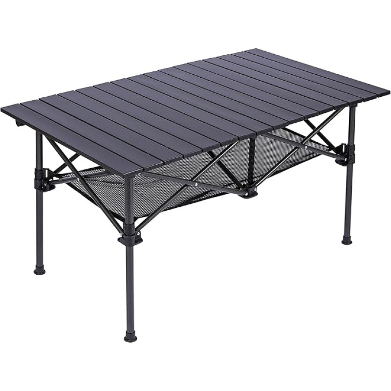 REDCAMP sulankstomas stovyklavimo stalas su tinkleliu, 95 x 55 cm, lengvas susukamas pikniko stalas su krepšiu, nešiojamas lauko stalas maistui gaminti, griliui, namelyje ant ratų, paplūdimyje, žygiams, žvejybai, juodas