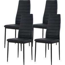 Valgomojo kambario kėdžių rinkinys iš 4 dirbtinės odos SGS patvirtintas, aukštas atlošas, atsparus vandeniui, virtuvės kėdė, valgomojo kambario kėdės arba valgomojo stalo kėdė, juoda