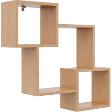 Dekoratyvinė sieninė lentyna su 3 lentynomis, 78 x 71 x 18 cm, skandinaviško modernaus dizaino, skirta svetainei, virtuvei, biurui, miegamajam, vonios kambariui, pakabinama lentyna pristatymui, knygų spinta (buko)