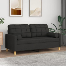 3200786 2-vietė sofa su dekoratyvinėmis pagalvėlėmis juoda 140 cm audinys, Sofos ir kušetės, Sofa svetainė, Sofa paauglių kambariui, Sofa poilsiui, Sofa miegamajam, Miegamojo sofa, Minkšta sofa
