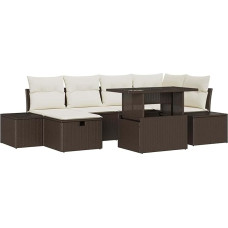 7-teiliges Garten Sofa Set mit Kissen Braun Poly Rattan Gartenlounge Modelis3359875