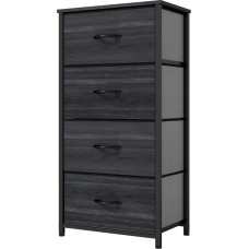 YITAHOME Komoda su 4 stalčiais, spintelė, medžiaginiai stalčiai su rankenėlėmis, metalinis rėmas, patvari, juoda medžio tekstūra