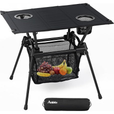 Anbte Leichter Campingtisch mit 2 Getränkehaltern, Aluminium, tragbarer Klapptisch mit Netz-Aufbewahrungsnetz, Stofftischplatte, idealiai tinka kempingui, klajonėms, Heckklappe, Strand, Picknick, Reisen