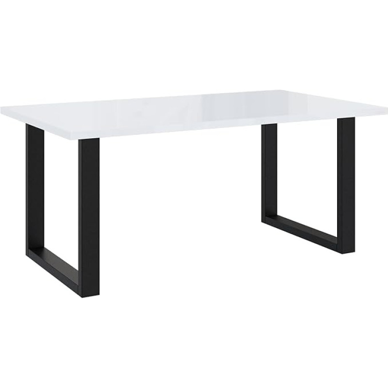 MEBLINI Brooklyn valgomojo stalas baltas blizgus juodas Modernus virtuvės stalas Baltas valgomojo stalas Didelis stalo stalviršis 160 x 90 cm U formos kojos Baltas blizgus juodas matinis