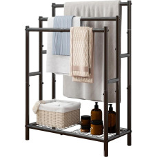 Laisvai pastatomas rankšluosčių stovas, 3 pakopų rankšluosčių stovas, metalinis rankšluosčių stovas vonios kambariui, skalbyklai, miegamajam, pramoninė džiovinimo ir rodymo lentyna su lentyna, juoda