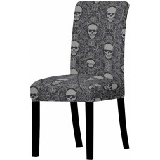 4 kėdžių dangtelis - juodas gotikinis tempimo minkštas apsauginis dangtelis - abstraktus kaukolės tempimo nuimamas skalbiamas elastingas kėdžių dangtelis valgomojo kambariui, banketui, vestuvių ceremonijai, dekoracijoms, 4 vnt.