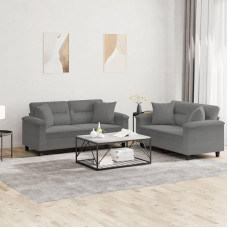 2 dalių sofos komplektas su pagalvėlėmis, poilsio sofa, poilsio sofa, sofos lovos, priėmimo sofa, svetainės sofa, fotelis, namų apdaila, sodo kėdė biurui, svetainei, studijai, tamsiai pilka mikropluošto spalva