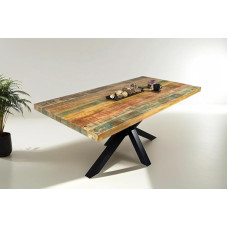 SAM Libro Dining Table 160 x 85 cm Solid Mango Wood, Varnished & Colourful, Dining Room Table with Spider Metal Frame in Black, Straight Edge, Shabby Chic