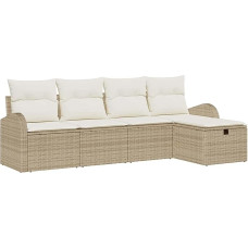 5 dalių sodo sofos komplektas su kilimais Beige Poly Rattan Gartenlounge Modelis3360392