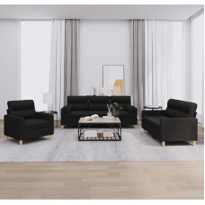 3 dalių sofos komplektas su pagalvėlėmis, juodas audinys, sofos ir kušetės, svetainės sofa, paauglių kambario sofa, poilsio sofa, miegamojo sofa, minkšta sofa - 3201556