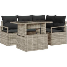 5-teiliges Garten Sofa Set mit Kissen Hellgraues Poly Rattan Gartenlounge Modelis3348818