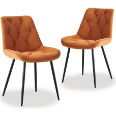 Velvetinės valgomojo kėdės, 2 vnt., retro dizaino svetainės kėdės su storais paminkštintais atlošais, skirtos valgomajam, svetainei, virtuvei ir miegamajam (2 vnt., oranžinės spalvos)