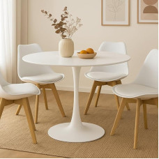 SENHO apvalus valgomojo stalas 4-5 asmenims 100 cm skersmens matinis baltas apvalus metalinis pagrindas, padengtas epoksidine danga, baltas - Tulips