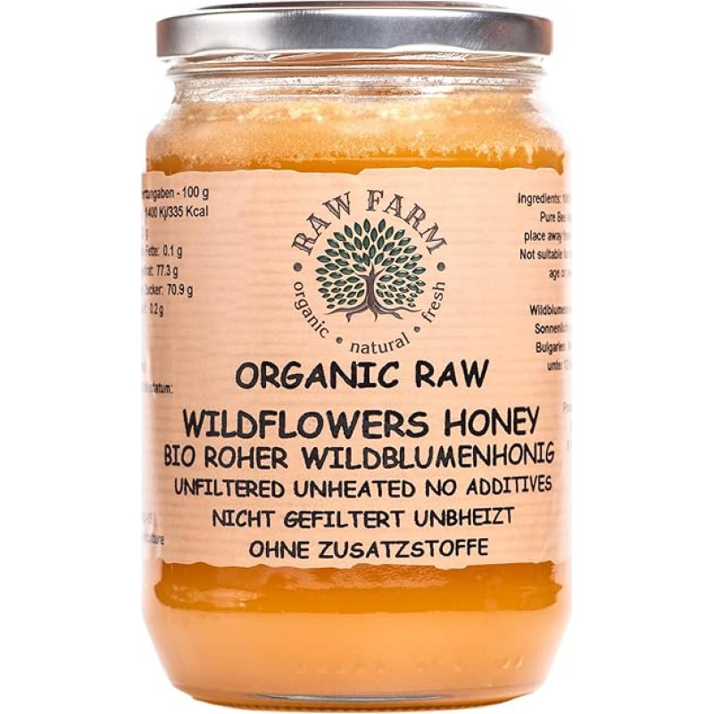 900 g ekologiško, neapdoroto laukinių gėlių medaus 100% natūralus - nefiltruotas, nekaitintas, nepasterizuotas, tiesiai iš bičių avilio - Raw Farm