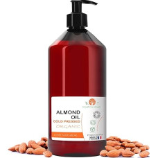 Organic Almond Oil, Pure, Cold Pressed, Natural, Cosmetic Massage Oil, Hair and Beard Oil, Body Oil, Anti-Wrinkle Face Oil, Stretch Marks, Nails, Almond Oil Baby, Scalp Oil - 1000 ml