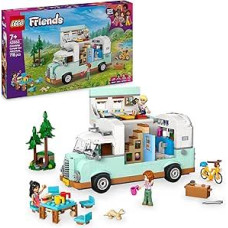 LEGO Friends Friendship Friendship Camper Van Adventure Set, transporto priemonių konstravimo žaislas su 3 personažų mini lėlėmis ir šeško figūrėlėmis, skirtas smagiam vaidmenų žaidimui, gimtadienio dovana 7 ir daugiau metų mergaitėms 42663