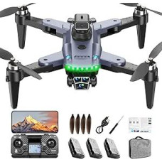 S166 Dronas su kamera 4K suaugusiems, GPS dronas su 3 kameromis / baterijomis, RC kvadrokopteris su bešepetėliniu varikliu, automatiniu grįžimu, išsikrovusiu akumuliatoriumi, sekimu, iki 249 g (juodas)