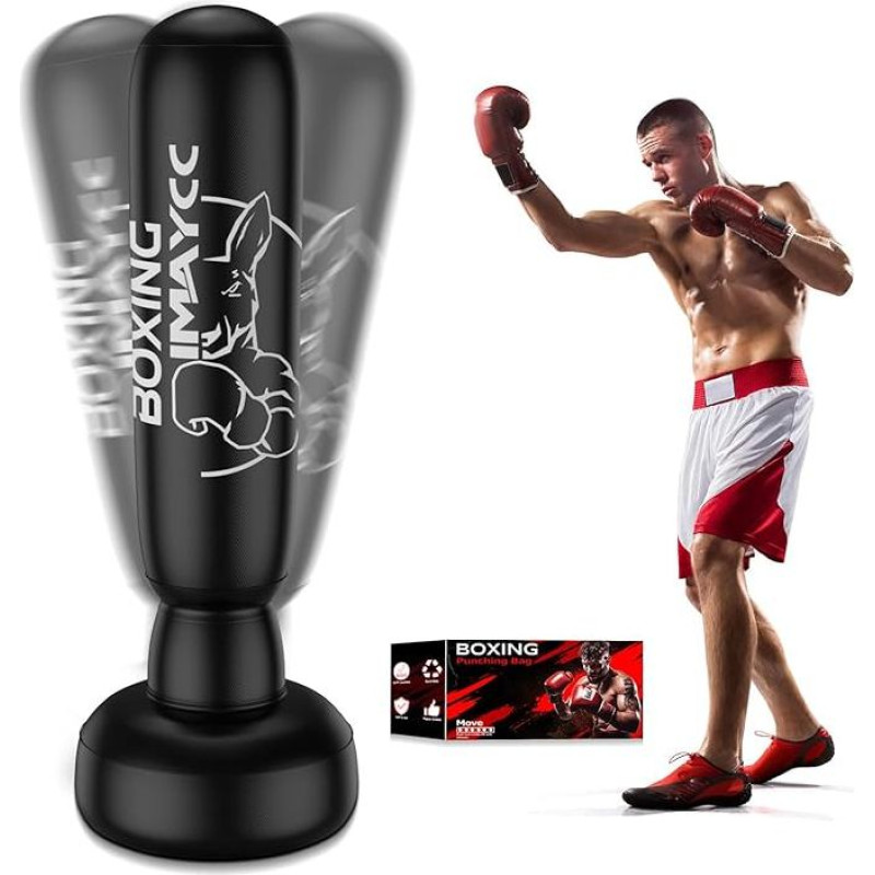 Boxsack Stehend Erwachsene Jugendliche, 2025 Upgrade verdickter 180cm PVC Boxsack für Anfänger (Männer & Frauen), Punching Bag für Kickboxsäcke für Muay Thai, MMA, Boxtraining.