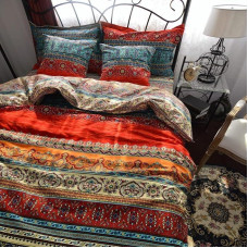 Qucover Spalvinga patalynė 155 x 220 cm 4 dalių 100 % medvilnės Boho stiliaus antklodės užvalkalas su užtrauktuku 4 dalių rinkinys su 2 pagalvių užvalkalais 80 x 80 cm, patalynė ir patalynė Spalvinga, minkšta ir šilta