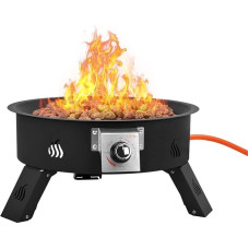 Onlyfire Nešiojamas dujinis laužas su 4 kg lavos akmens, skersmuo 49 cm, lauko dujinis laužas su reguliuojamo aukščio pagrindu, ugnies dubenys stovyklavimui, laužui, piknikui, kiemui