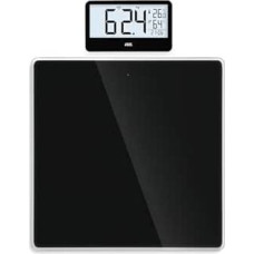 ADE skaitmeninės asmeninės svarstyklės su išoriniu ekranu, svarstyklės žmonėms iki 180 kg, svorį galima nuskaityti akių lygyje, svarstyklės senjorams, su vonios laikrodžiu, higrometru, vidaus termometru, juodos spalvos