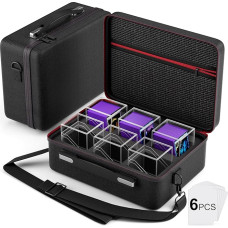 MTG kaladžių dėžutė su nešiojamu dėklu, 6 skaidrių kortų kaladžių dėžučių pakuotė, skirta 600+ kortų su dvigubomis rankovėmis, Commander kaladžių dėžutė su 6 skirtukais, tinka MTG, YuGiOh, TCG, 1 nešiojamas (6P nešiojamas dėklas)