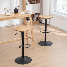 Kidol & Shellder baro kėdės 2 valgomojo kambario kėdžių rinkinys Šviesiai ruda medžio masyvo reguliuojamo aukščio 360° pasukama juoda tvirta metalinė bazė Lengvai surenkama pramoninė moderni namų virtuvės kėdė