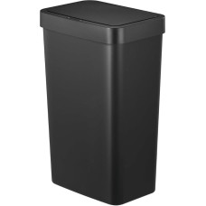 EKO 50L Kitchen Waste Bin with Automatic Sensor and Soft Close, Battery Operated Black Dustbin with Anti-Fingerprint Coating, Non-Slip Base and Pocket Holder, Modern and