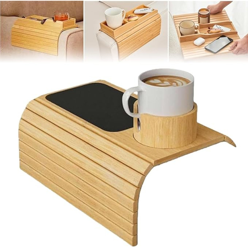 Sofos porankio padėklas, bambuko sofos gėrimų laikiklis, neslidus, sulankstomas, 2 in 1 sofos porankio padėklas, nuimamas neslidus sofos porankio gėrimų laikiklis, sofos porankio padėklas užkandžiams, telefonui, gėrimams,