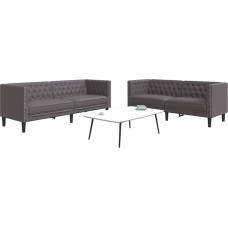 Tidyard 2-TLG. Chesterfield-Sofa-Set Grau Kunstleder, Polstersofa Loungesofa für Wohnzimmer Eingangsbereich Büro3209277