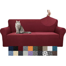 YEMYHOM Žakardinis sofos užvalkalas, didelis tempiamasis sofos užvalkalas 3 pagalvėlėms, sofai, naminiams gyvūnėliams, šunims, katėms, neslystanti magiška elastinga baldų apsauga (sofa, Kalėdos, vyno raudona)