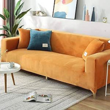 Prabangus aksomo sofos užvalkalas 2/3/4 vietų minkštas pliušinis sofos apsauginis užvalkalas, atsparus vandeniui sofos užvalkalas, atsparus vandeniui baldų apsauginis užvalkalas, oranžinis 3 vietų 190-220 cm