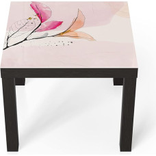 DEQORI stiklinis staliukas, juodas, mažas, 55 x 55 cm, kabančių šakų dizainas, neįprastas stiklinis staliukas, aukšto blizgesio kavos staliukas svetainėje, modernus sofos staliukas su dizainu