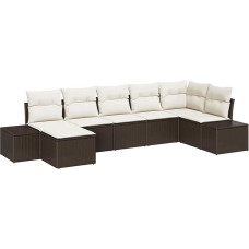 Rantry 7-teiliges Garten Sofa Set mit Kissen Braun Poly Rattan Gartenlounge Modelis3347148