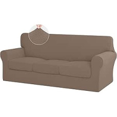 ISSUNTEX 4-teilige Sofabezüge, hochdehnbar, dick, weich, Bezug für Sofa mit 3 separaten Kissen, Jacquard-Stoff, elastischer Bezug, Möbelschutz für Hunde, für übergroßes Sofa, Kamelbraun