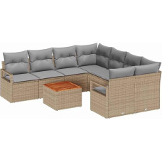 9-teiliges Garten Sofa Set mit Kissen Beige Poly Rattan Akazie Gartenlounge Model3356355
